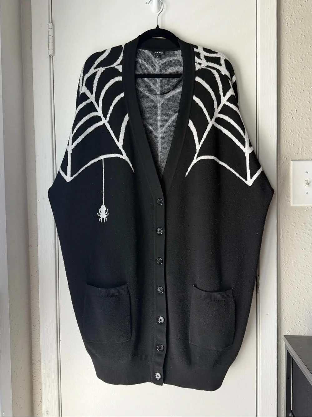 torrid Black Cardigan with White Spiderweb Intarsia